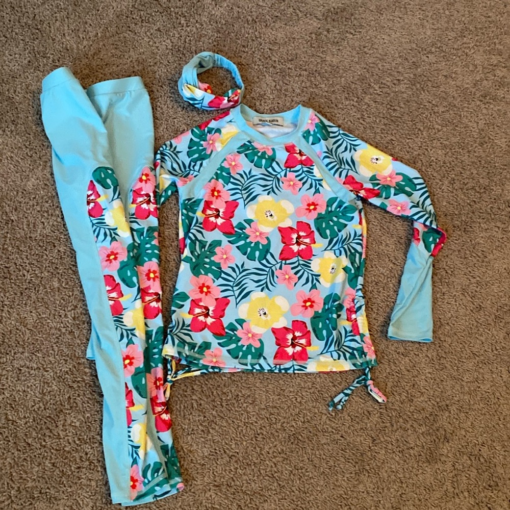 Grace Karin flower floral print tropical 3 piece swimsuit outfit beach vacation